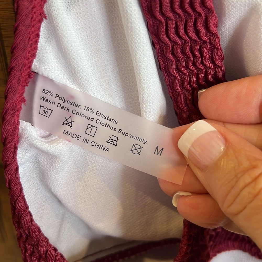 High Waisted Solid Wine Red Bikini Size Medium - Picture 8 of 10